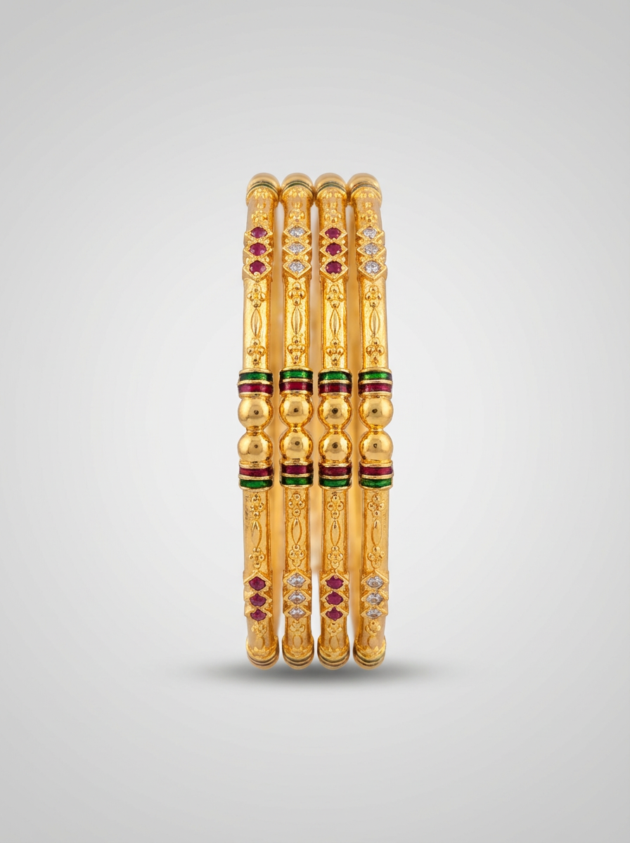 Traditional Ruby Diamond Finish Bangle Set of 4 Pis