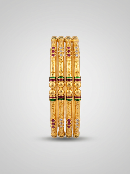 Traditional Ruby Diamond Finish Bangle Set of 4 Pis