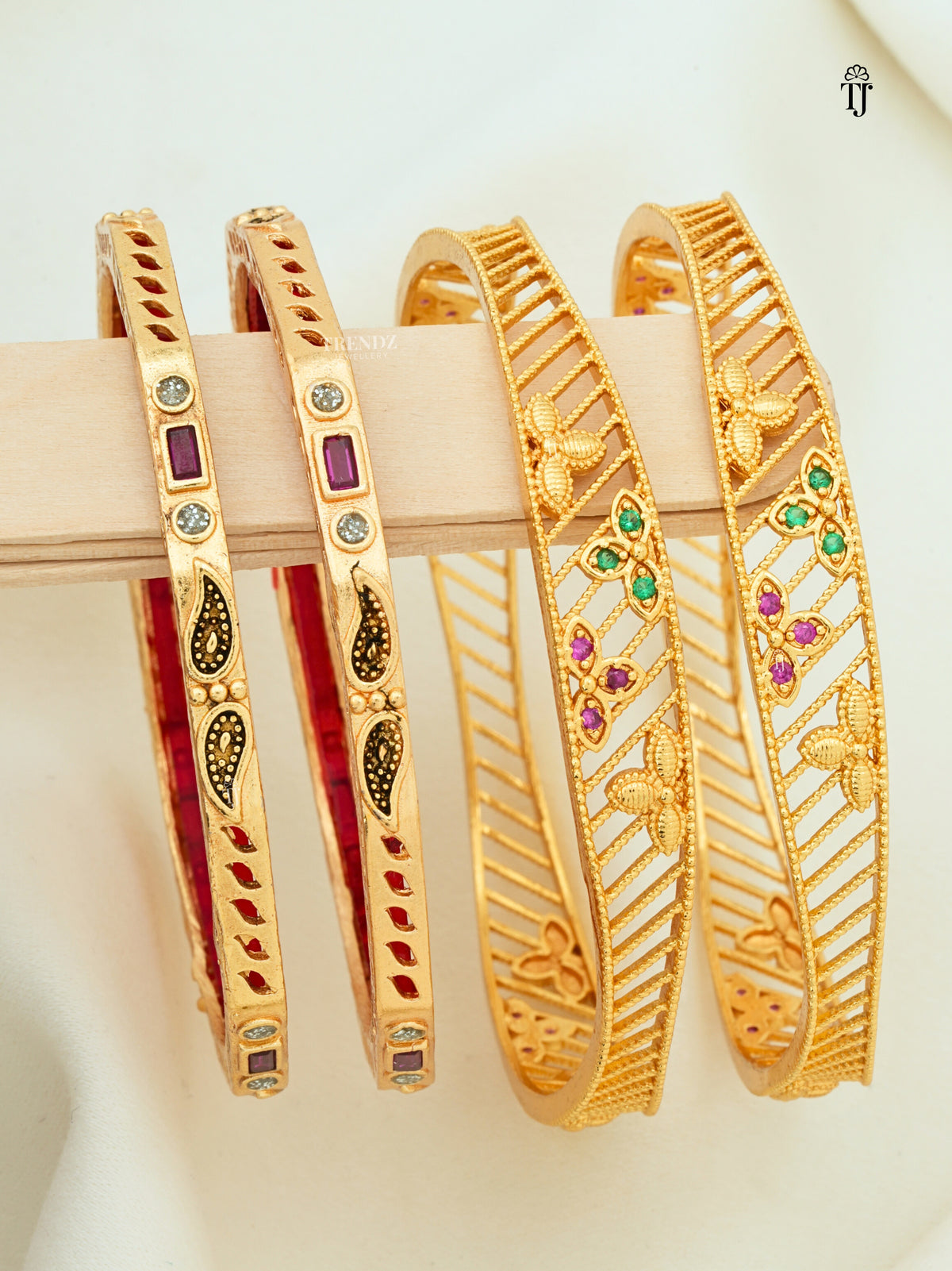 Trendy Brass Bangles Set of 2 Pair | Feather Work Traditional Designer Fancy Bangles