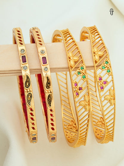 Trendy Brass Bangles Set of 2 Pair | Feather Work Traditional Designer Fancy Bangles
