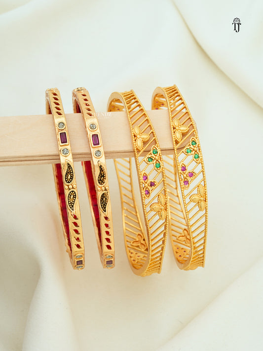Trendy Brass Bangles Set of 2 Pair | Feather Work Traditional Designer Fancy Bangles