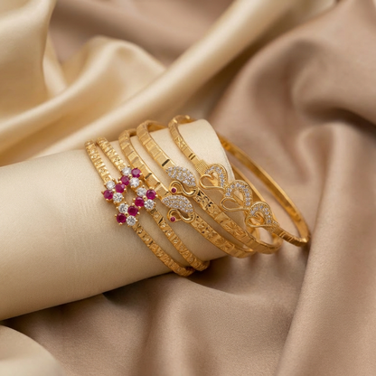 Trendy Gold Finish Adjustable Bracelet Combo | Stylish Bangles for Women (3 Pair Set)