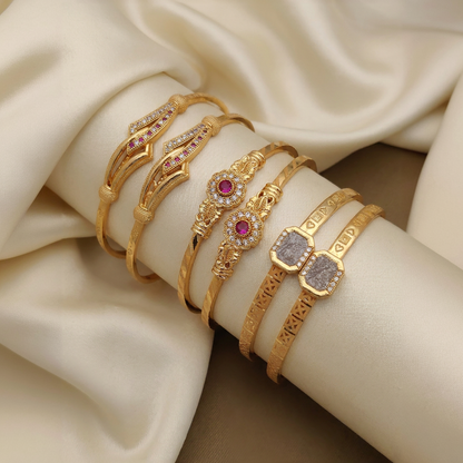 Trendy Gold Finish Adjustable Bracelet Combo | Stylish Bangles for Women (3 Pair Set)