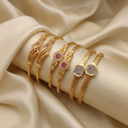 Trendy Gold Finish Adjustable Bracelet Combo | Stylish Bangles for Women (3 Pair Set)