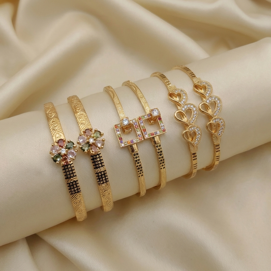 Trendy Gold Finish Adjustable Bracelet Combo | Stylish Bangles for Women (3 Pair Set)
