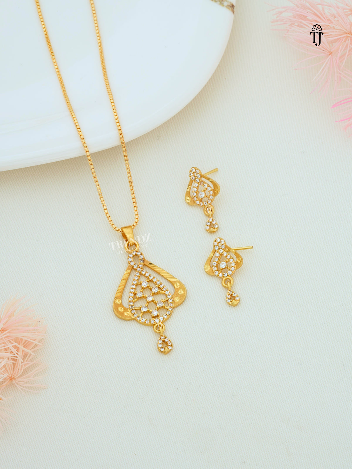 Unique Pendant Designs For Women | Ruby Stone & AD Diamond Necklace Set for Women