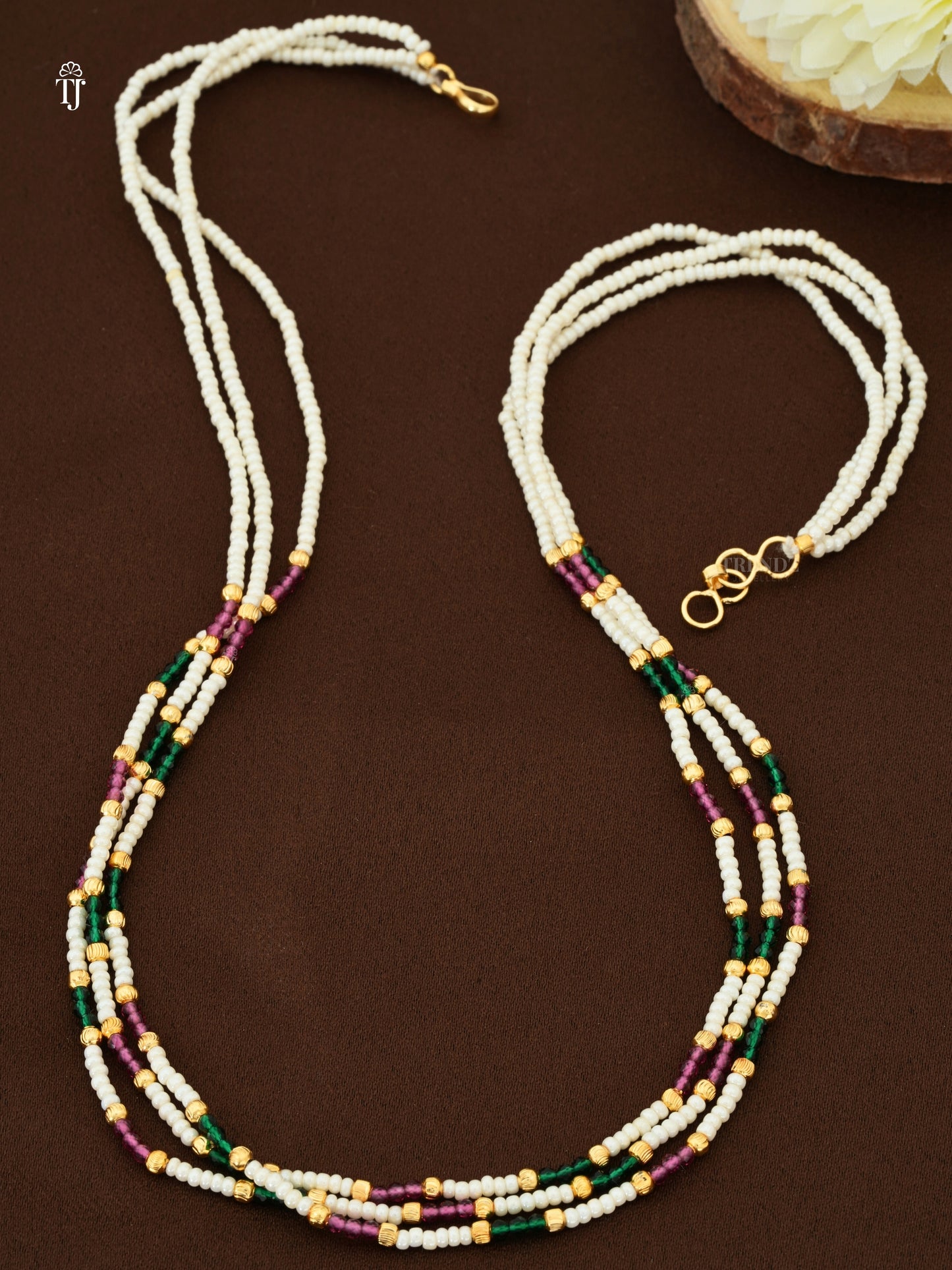 Women 3 Layer Moti Mala Design | Multi-Color Mala with Gold Plated Beads & Shepherd Hook