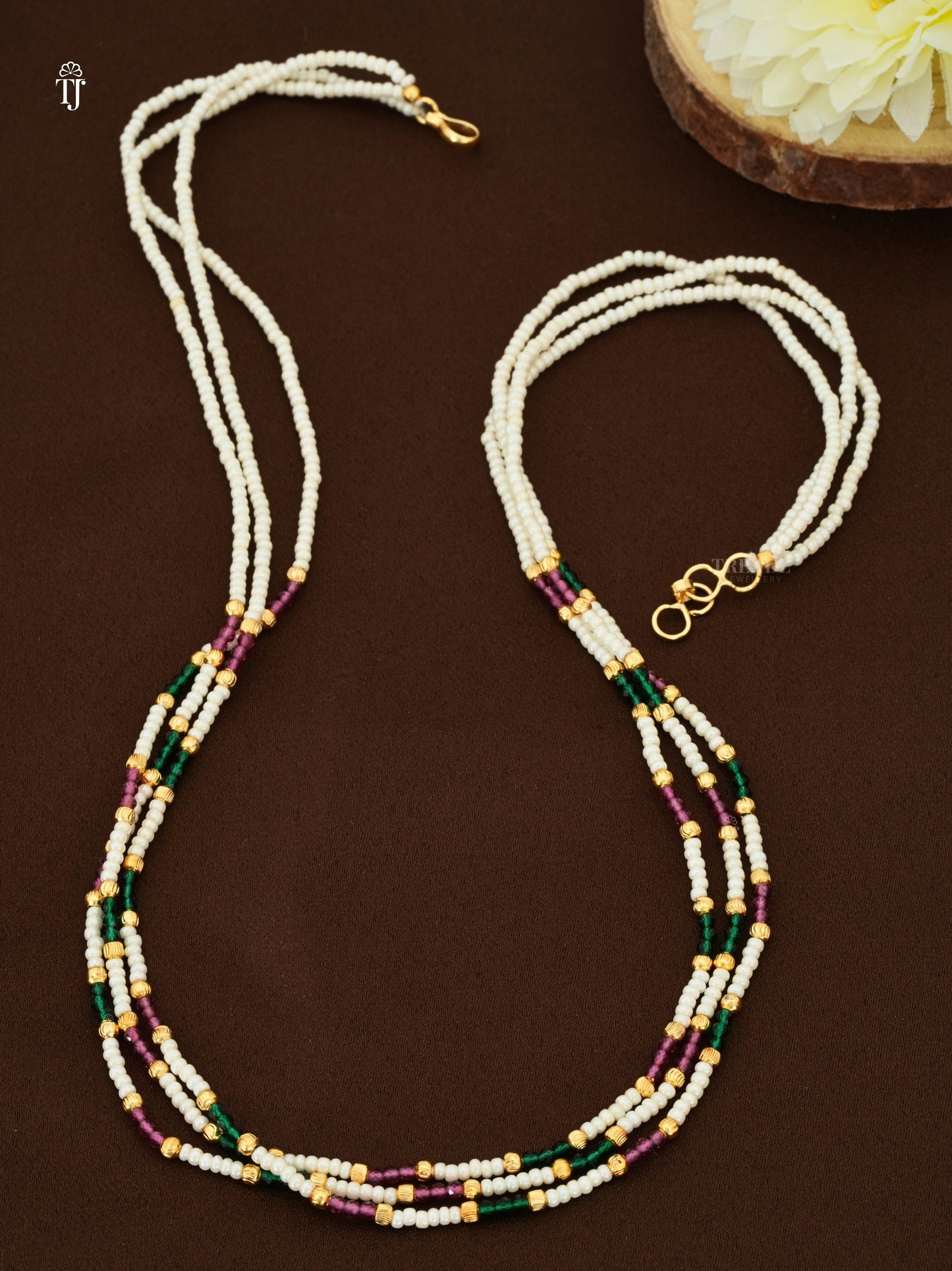 Women 3 Layer Moti Mala Design | Multi-Color Mala with Gold Plated Beads & Shepherd Hook