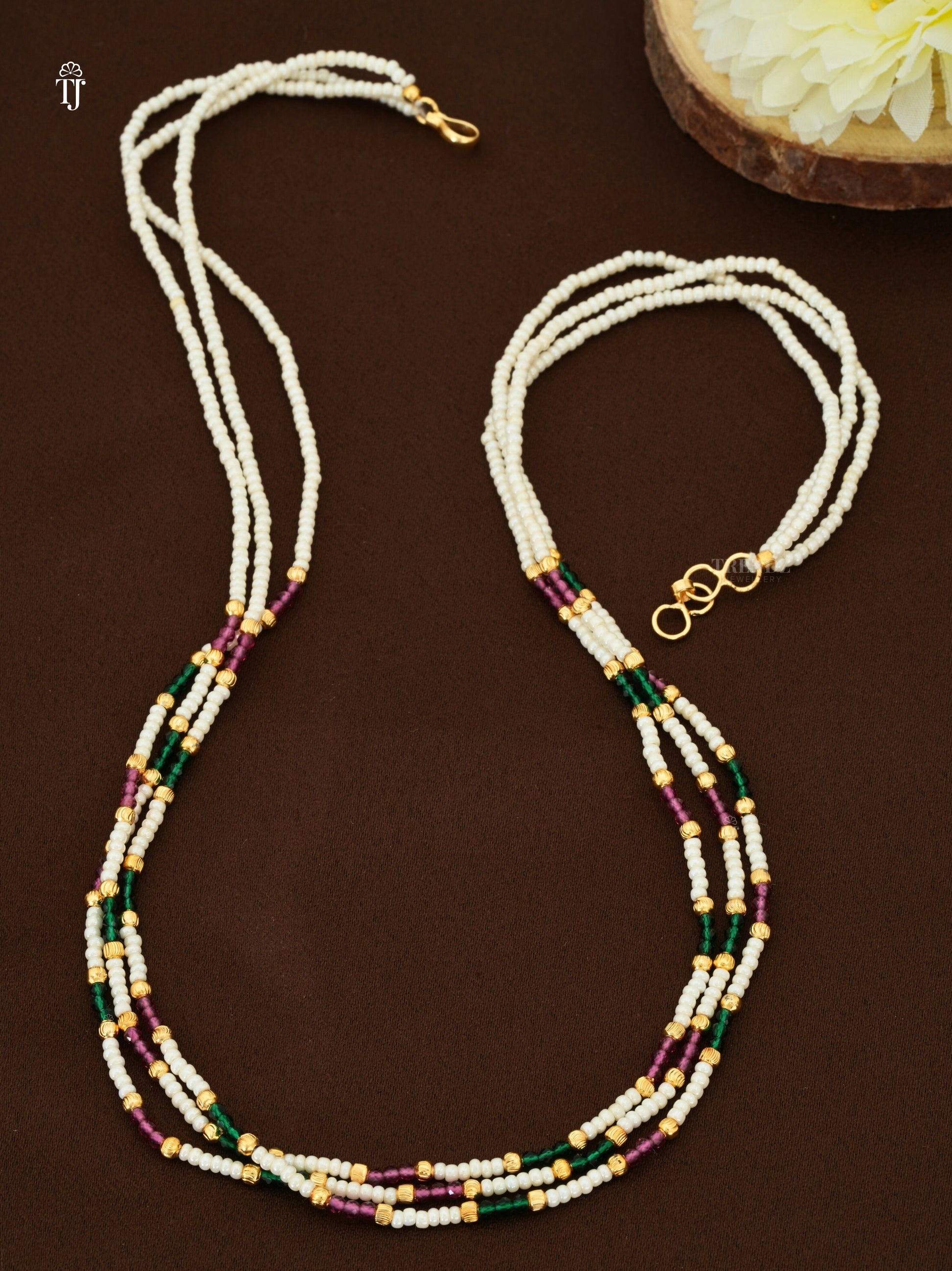 Women 3 Layer Moti Mala Design | Multi-Color Mala with Gold Plated Beads & Shepherd Hook