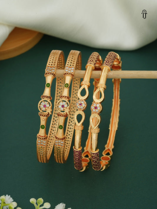 Women Artificial Bangles Set Combo | Beautiful Design with AD Diamonds & Meena Work (4 Bangles)