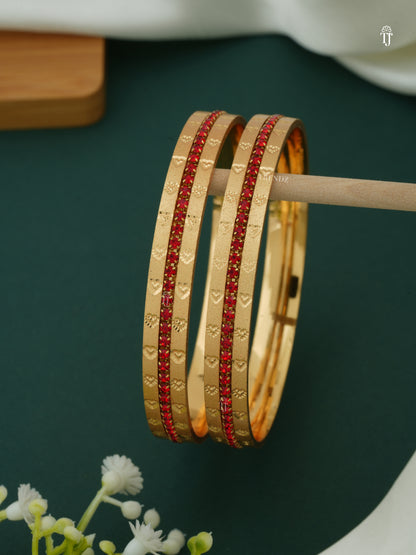 Women CNC Bangles Design | Red Diamond Heart-Shape Bangle Set for Women
