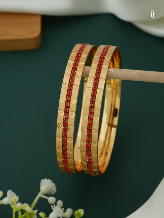 Women CNC Bangles Design | Red Diamond Heart-Shape Bangle Set for Women