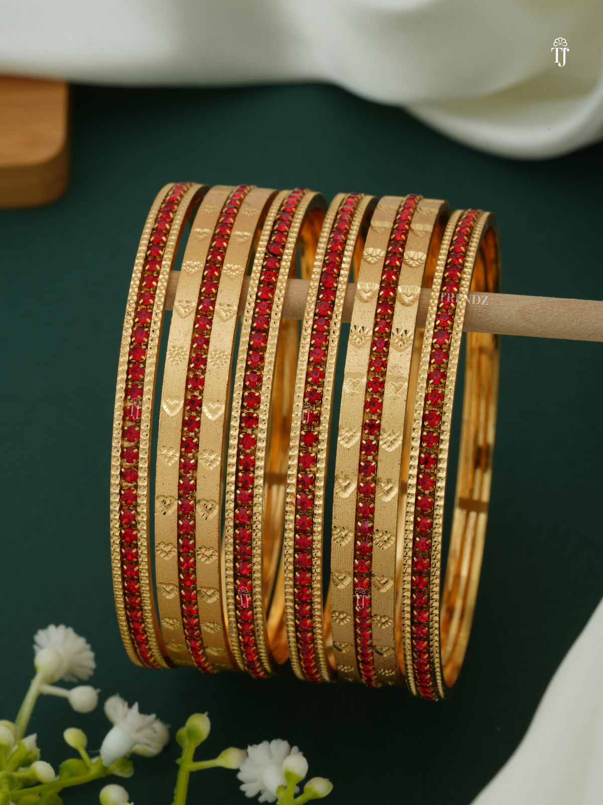 Women CNC Bangles with Diamond | Red Heart Design Bangle Set for Women