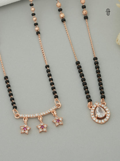 Women Fancy Mangalsutra Design | Star & Unique Rose Gold AD Diamond Set (2 Pcs)