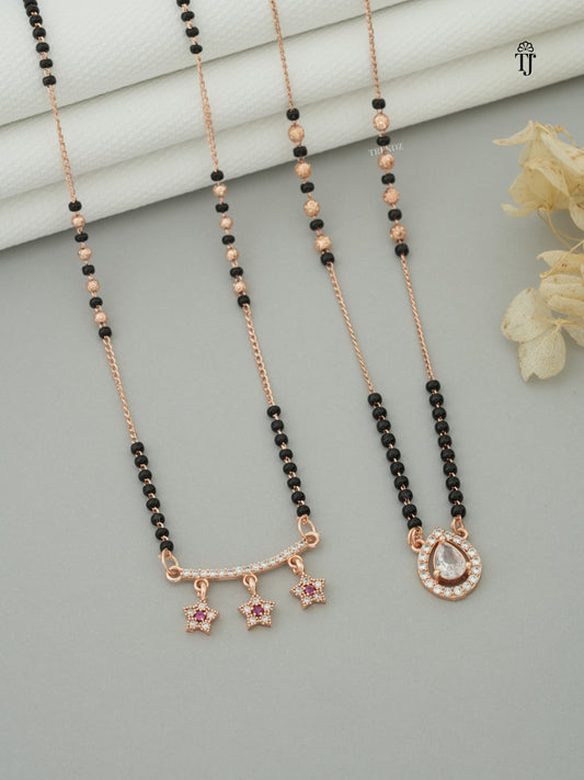 Women Fancy Mangalsutra Design | Star & Unique Rose Gold AD Diamond Set (2 Pcs)