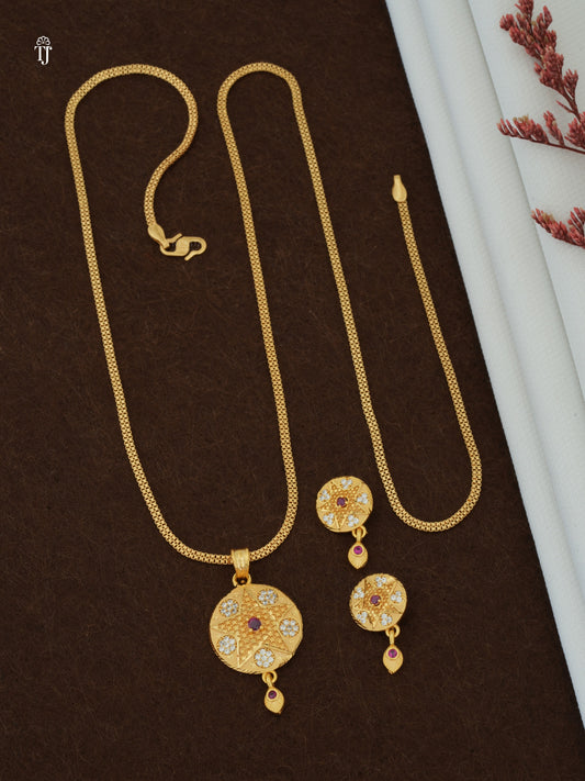 Modern Gold Pendant for Women | Round Star Design – Latest Designer Pendant Set