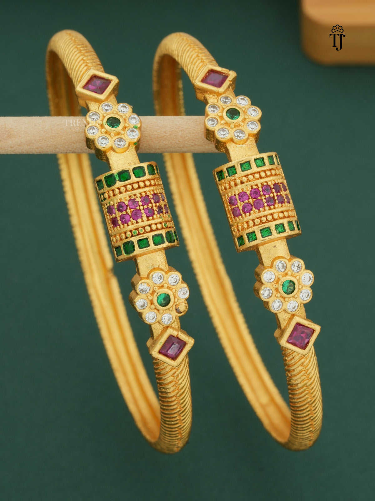 Beautiful Designer Bangles With Ruby Stone Pack Of 2 Pieces ( 1 Pair )
