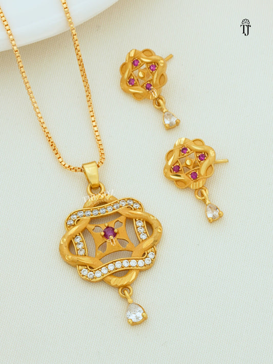Latest Gold Plated Pendant Set with Earrings