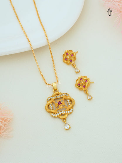Latest Gold Plated Pendant Set with Earrings