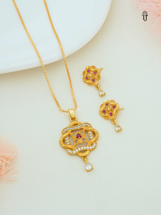 Latest Gold Plated Pendant Set with Earrings