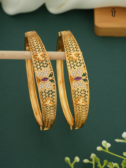 Beautiful Buttterfly Style Bangles With Red AD Stone Pack Of 2 Pieces ( 1 Pair )