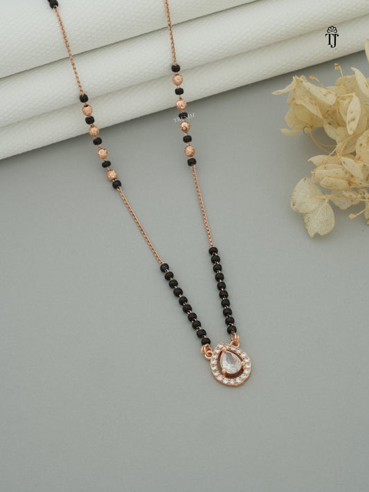 Latest Mangalsutra for Women | Rose Gold Plated with Black & Rose Gold Beads & American Diamond